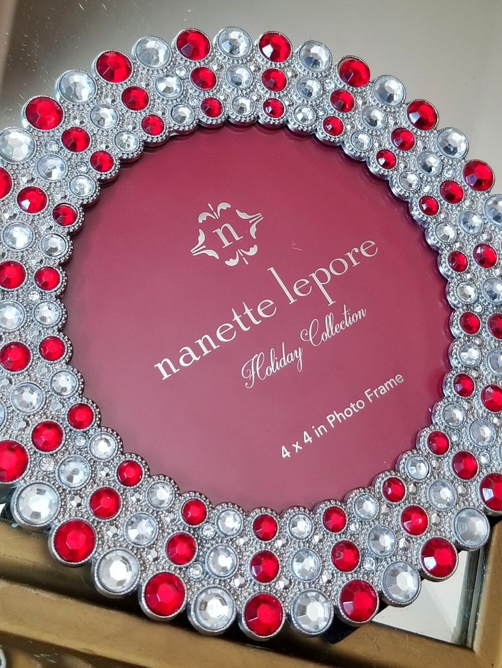 ❗Nanette Lepore Holiday Collection Red Silver Rhinstone Round Picture Frame❗